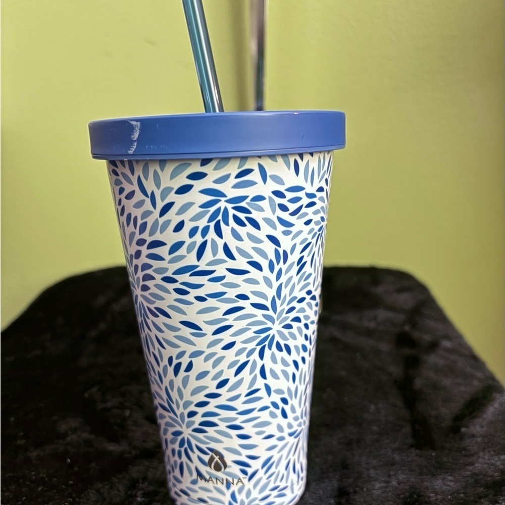 New Manna Blue Leaf Design  Stainless Steel Tumbler